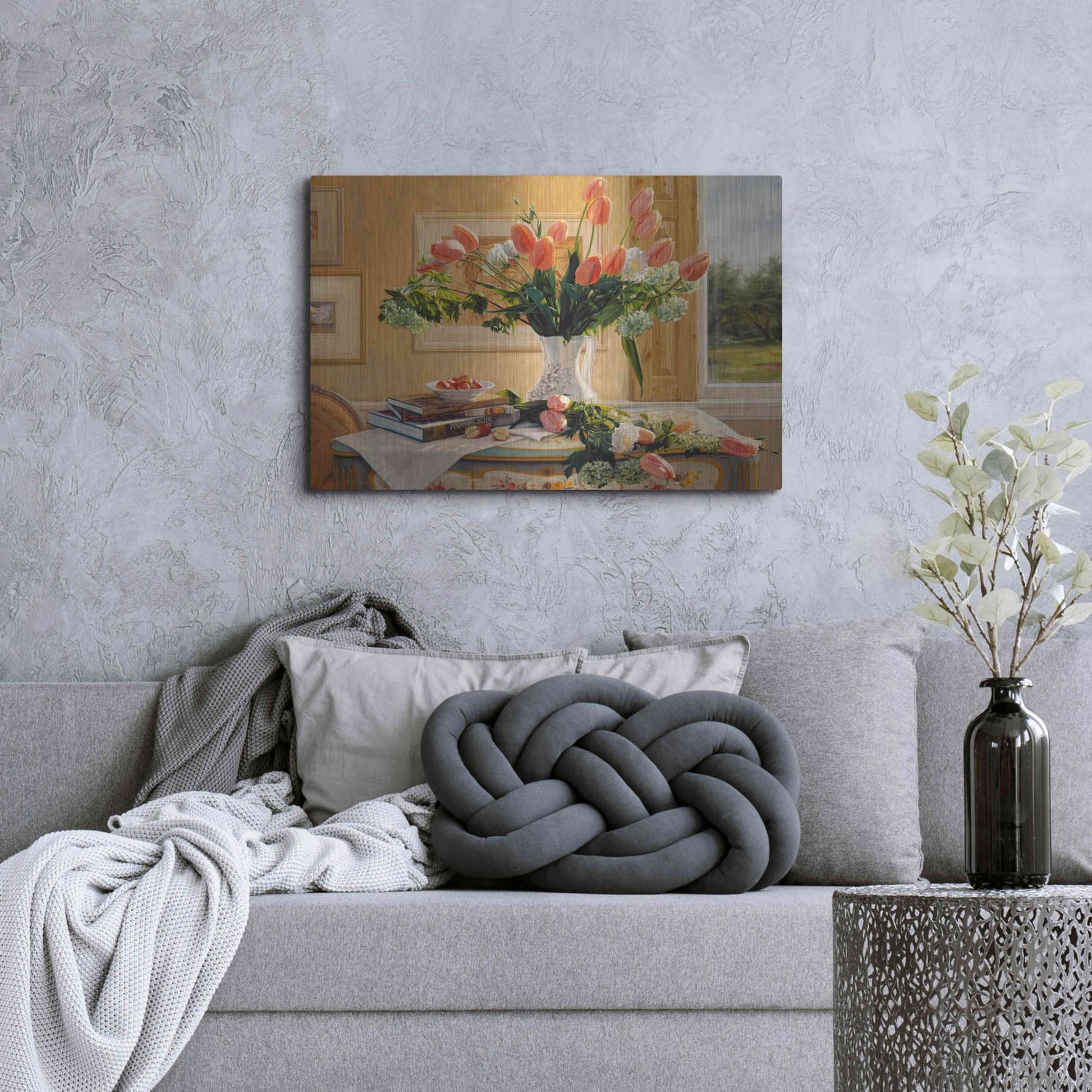 Luxe Metal Art 'French Tulips and Crab Apples' by Robin Anderson, Metal Wall Art,36x24