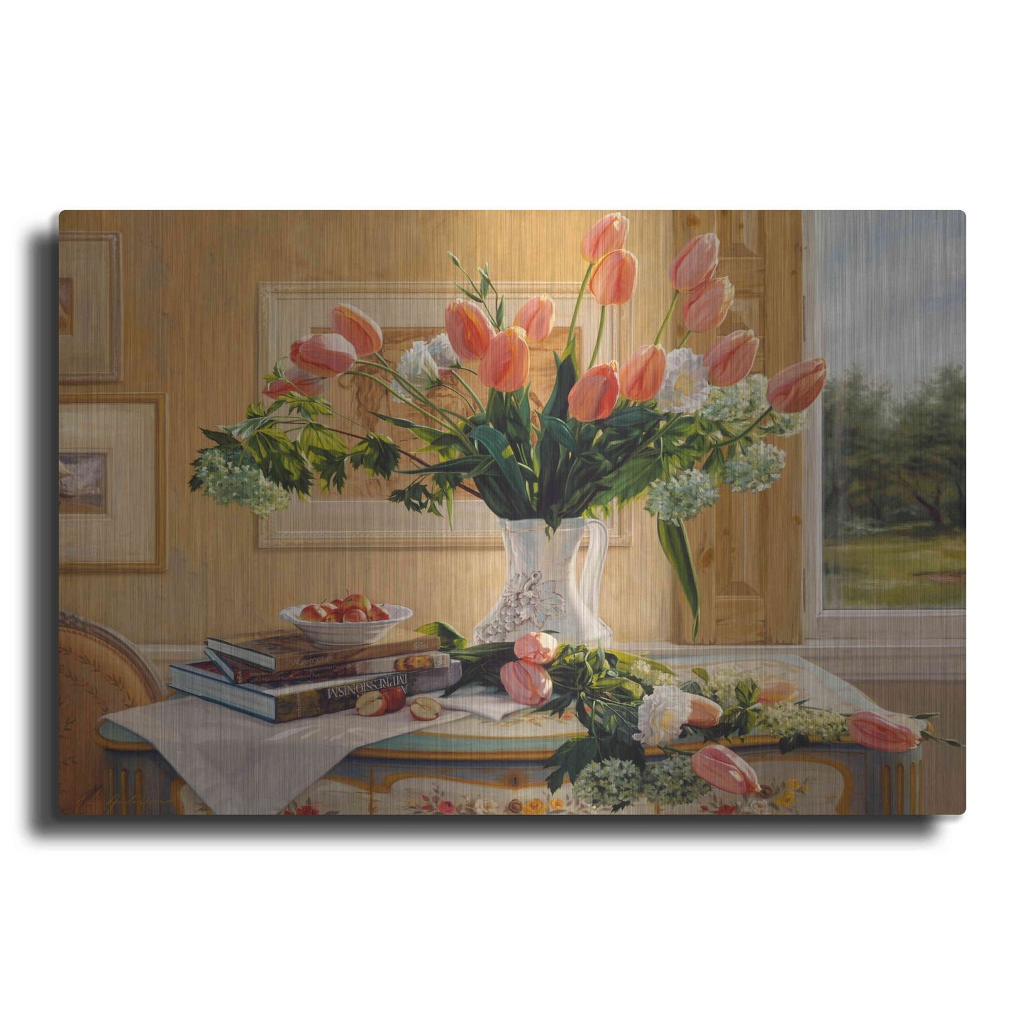 Luxe Metal Art 'French Tulips and Crab Apples' by Robin Anderson, Metal Wall Art