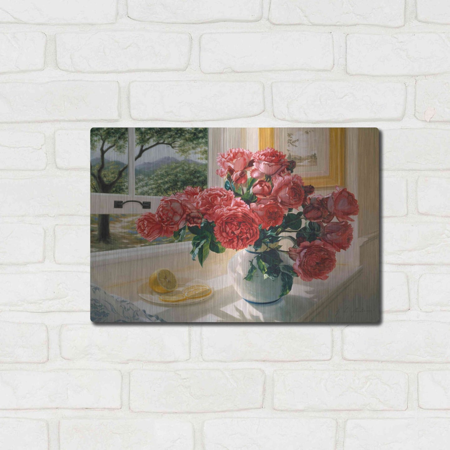 Luxe Metal Art 'Hot Pink Roses' by Robin Anderson, Metal Wall Art,16x12