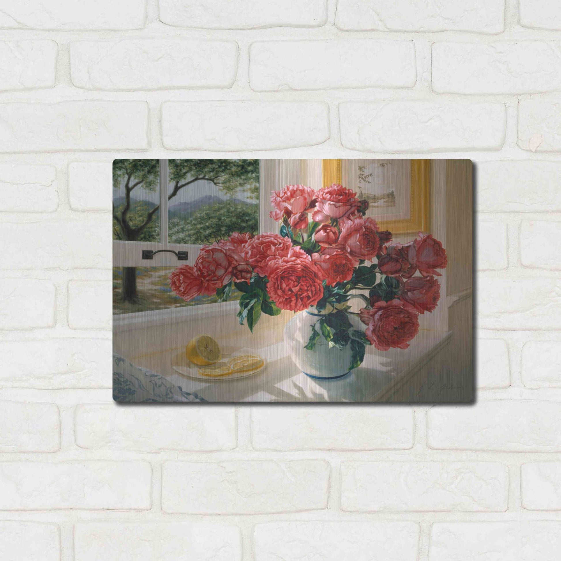 Luxe Metal Art 'Hot Pink Roses' by Robin Anderson, Metal Wall Art,16x12