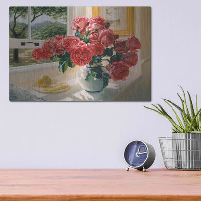 Luxe Metal Art 'Hot Pink Roses' by Robin Anderson, Metal Wall Art,16x12