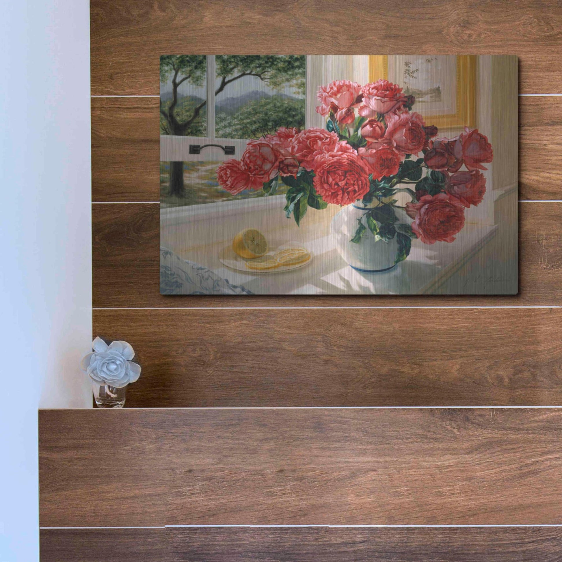 Luxe Metal Art 'Hot Pink Roses' by Robin Anderson, Metal Wall Art,16x12