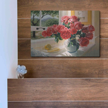 Luxe Metal Art 'Hot Pink Roses' by Robin Anderson, Metal Wall Art,16x12