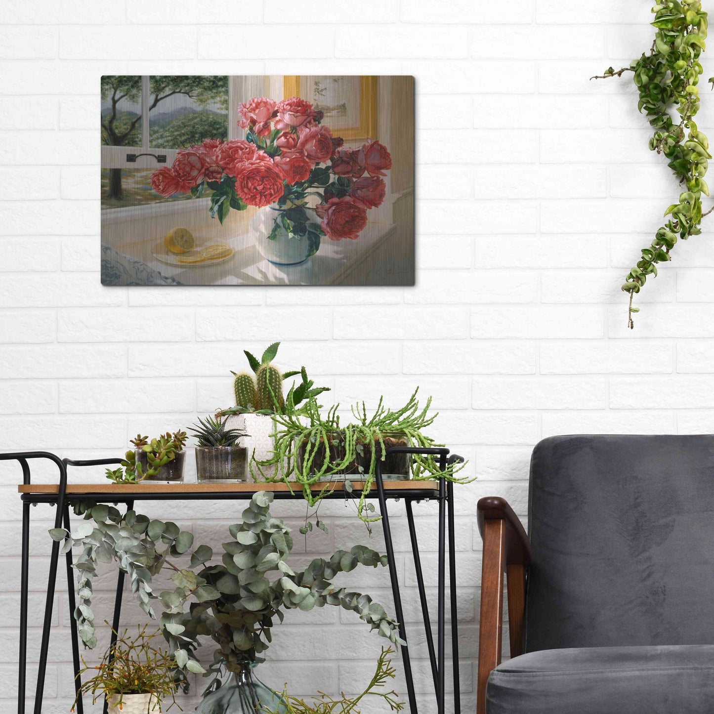 Luxe Metal Art 'Hot Pink Roses' by Robin Anderson, Metal Wall Art,16x12