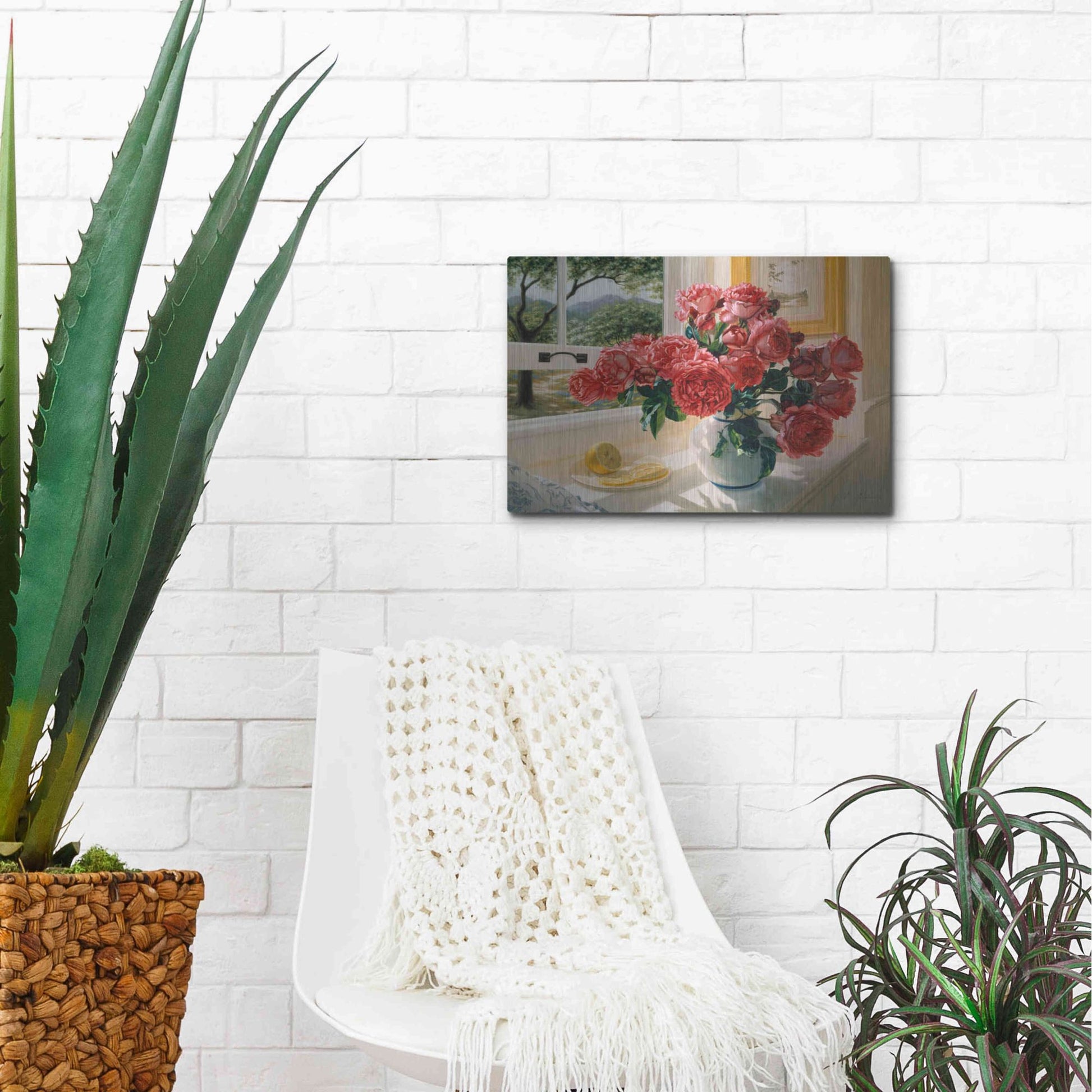 Luxe Metal Art 'Hot Pink Roses' by Robin Anderson, Metal Wall Art,16x12