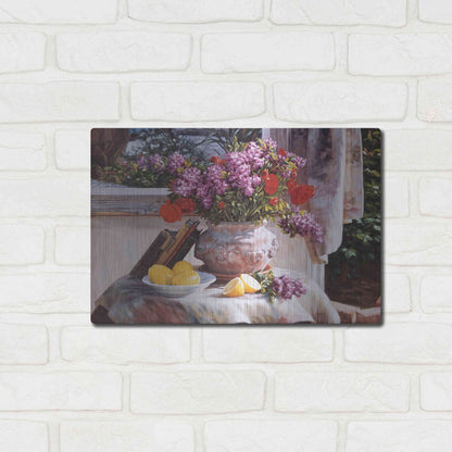 Luxe Metal Art 'Lilacs And Lemons' by Robin Anderson, Metal Wall Art,16x12