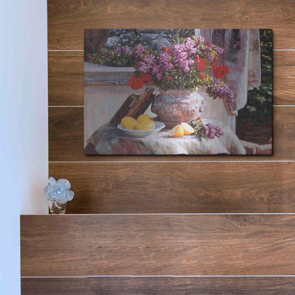 Luxe Metal Art 'Lilacs And Lemons' by Robin Anderson, Metal Wall Art,16x12