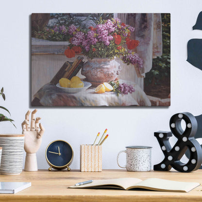 Luxe Metal Art 'Lilacs And Lemons' by Robin Anderson, Metal Wall Art,16x12