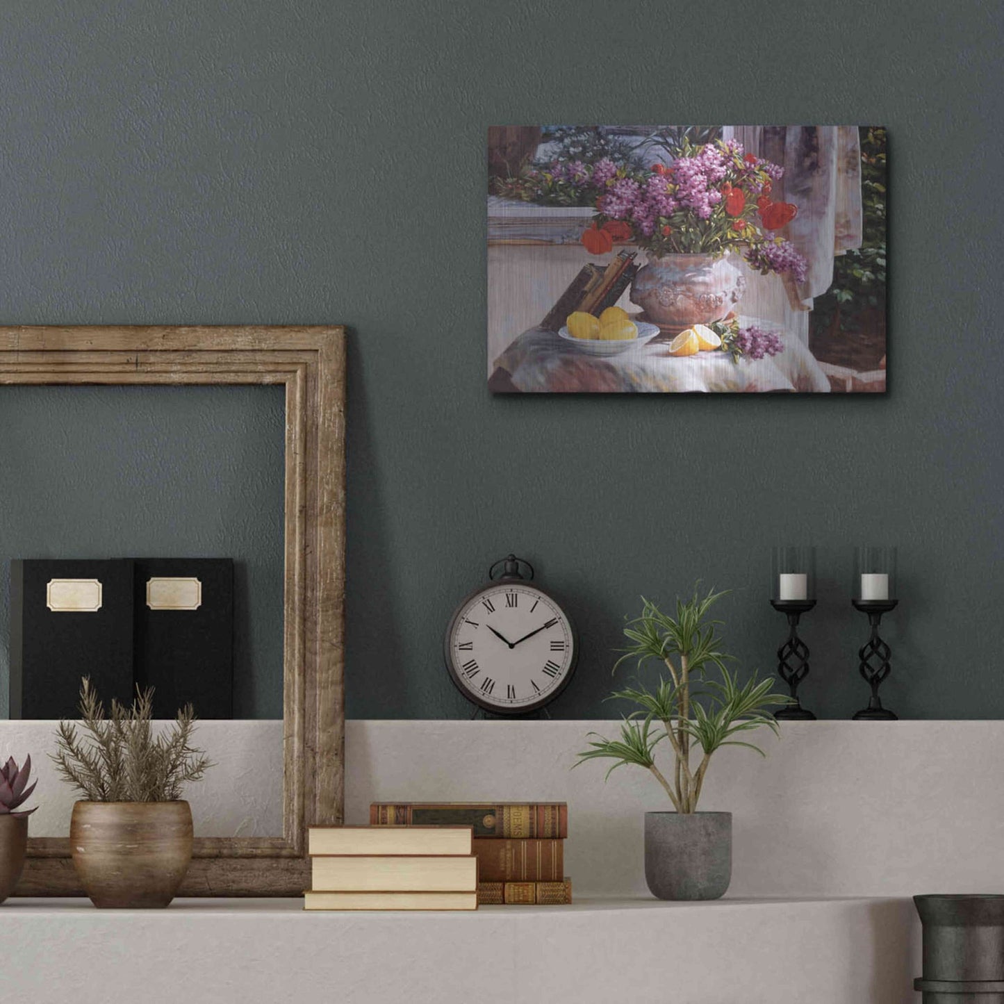 Luxe Metal Art 'Lilacs And Lemons' by Robin Anderson, Metal Wall Art,16x12