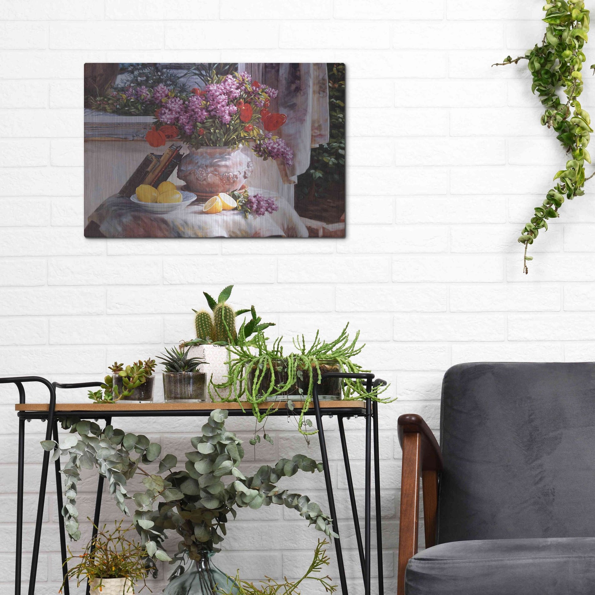 Luxe Metal Art 'Lilacs And Lemons' by Robin Anderson, Metal Wall Art,16x12