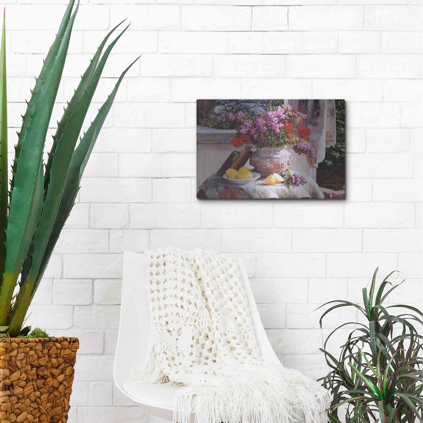 Luxe Metal Art 'Lilacs And Lemons' by Robin Anderson, Metal Wall Art,16x12