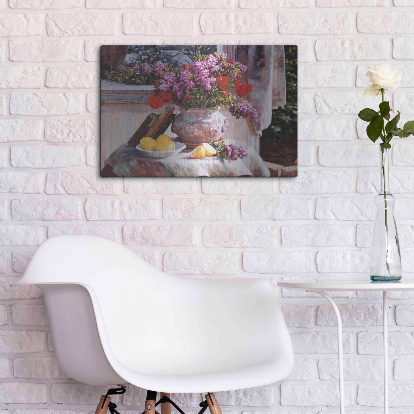 Luxe Metal Art 'Lilacs And Lemons' by Robin Anderson, Metal Wall Art,24x16