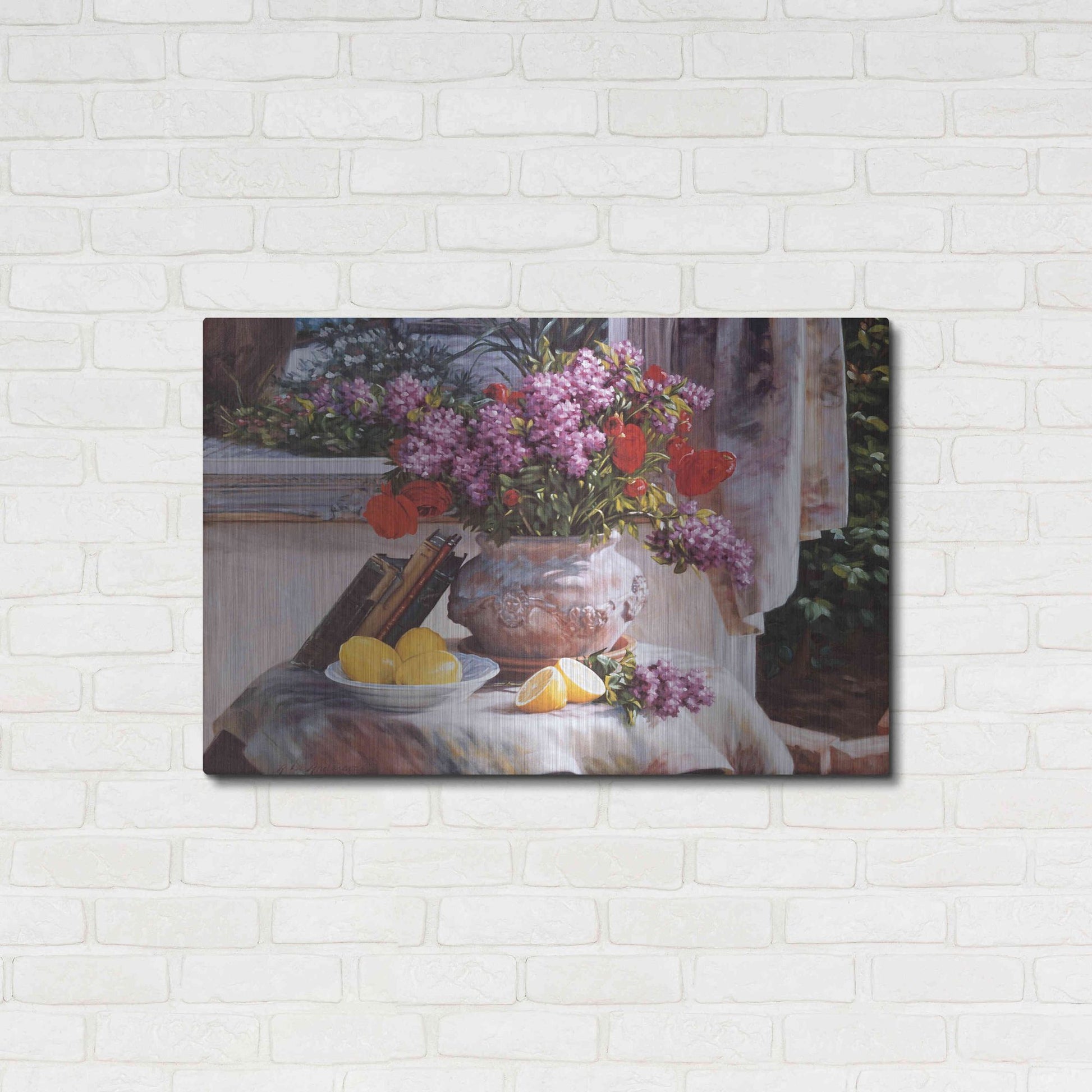 Luxe Metal Art 'Lilacs And Lemons' by Robin Anderson, Metal Wall Art,36x24