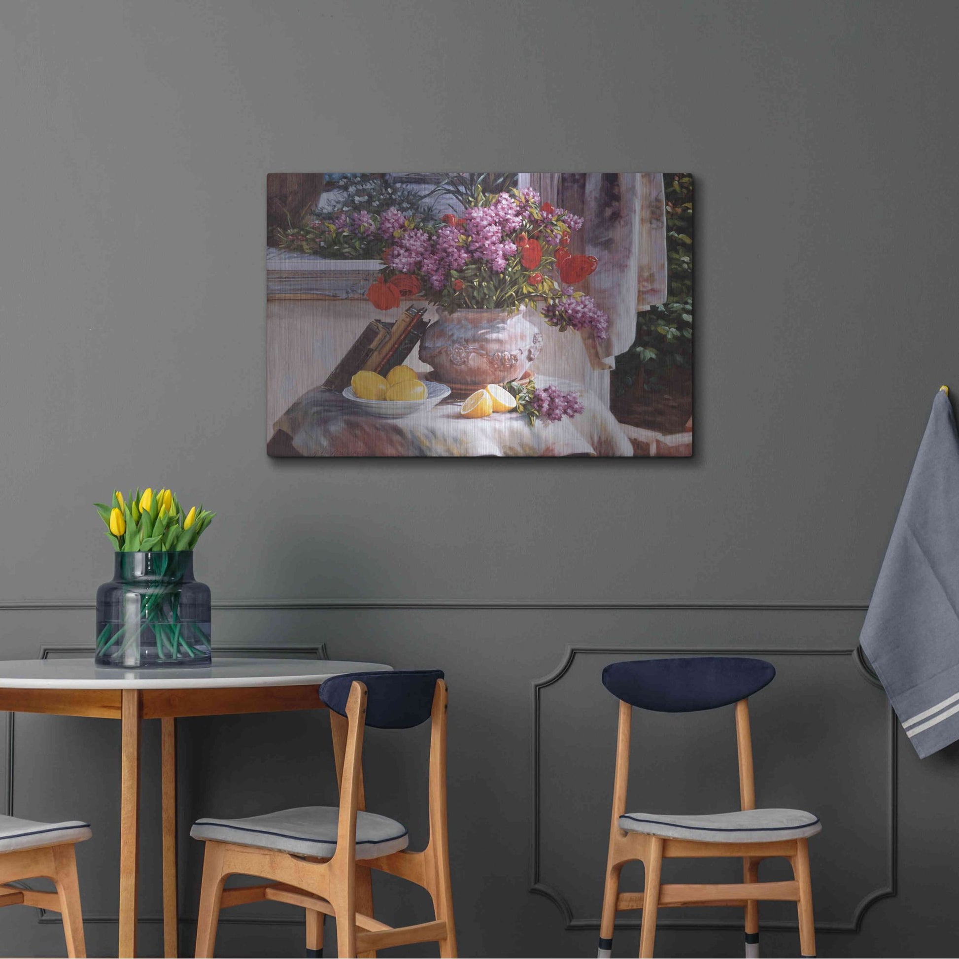 Luxe Metal Art 'Lilacs And Lemons' by Robin Anderson, Metal Wall Art,36x24