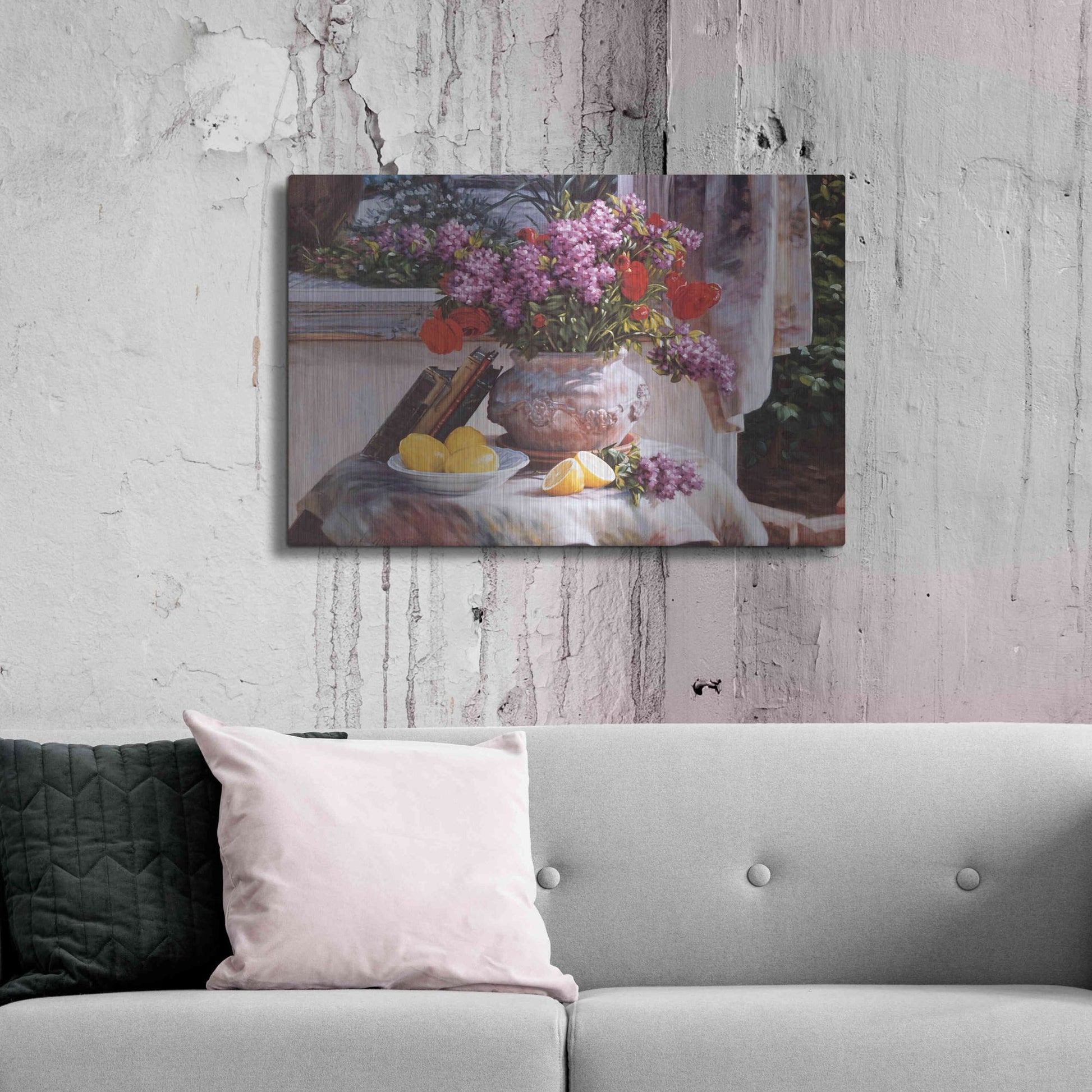 Luxe Metal Art 'Lilacs And Lemons' by Robin Anderson, Metal Wall Art,36x24