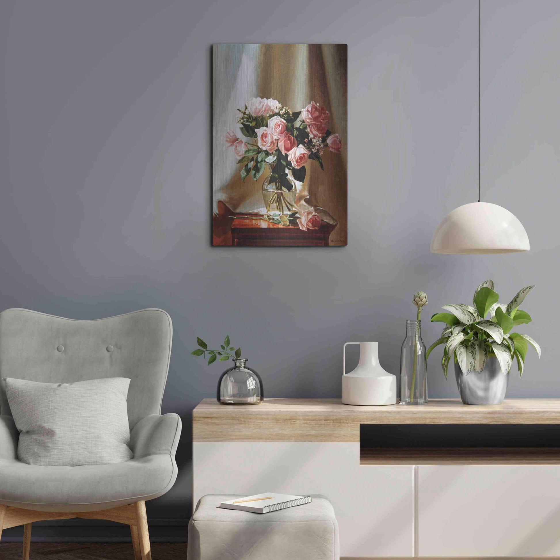 Luxe Metal Art 'Pink Roses' by Robin Anderson, Metal Wall Art,16x24