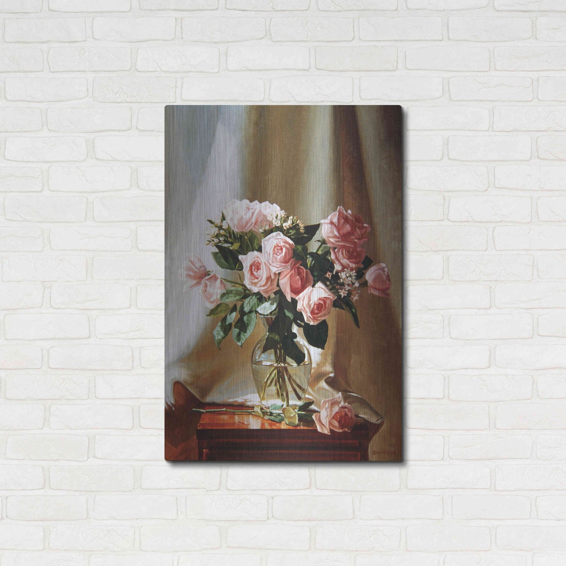 Luxe Metal Art 'Pink Roses' by Robin Anderson, Metal Wall Art,24x36