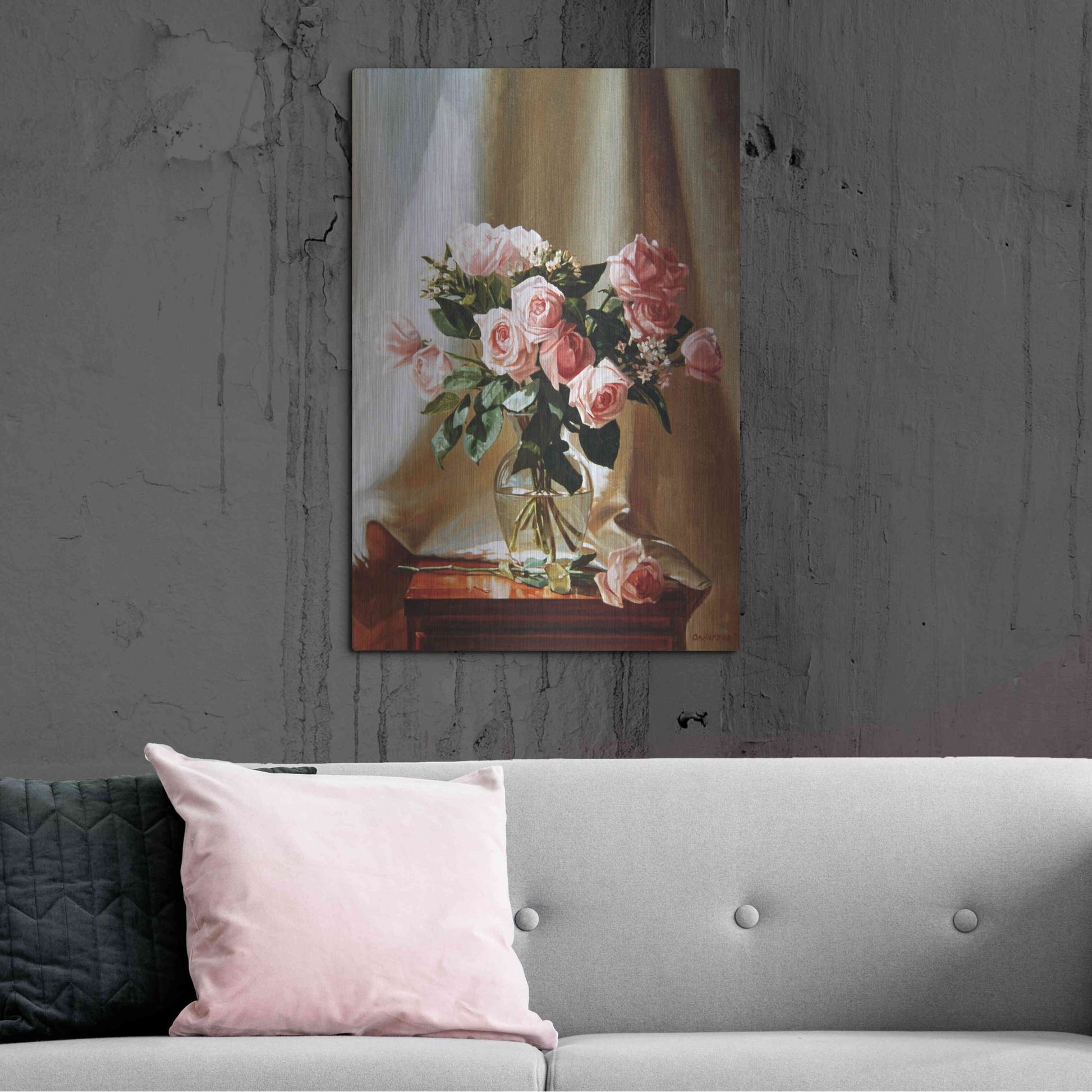 Luxe Metal Art 'Pink Roses' by Robin Anderson, Metal Wall Art,24x36