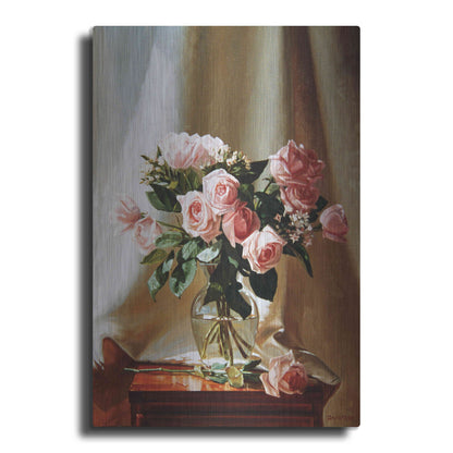 Luxe Metal Art 'Pink Roses' by Robin Anderson, Metal Wall Art