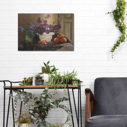 Luxe Metal Art 'Sweet Peas And Blood Orange.' by Robin Anderson, Metal Wall Art,16x12