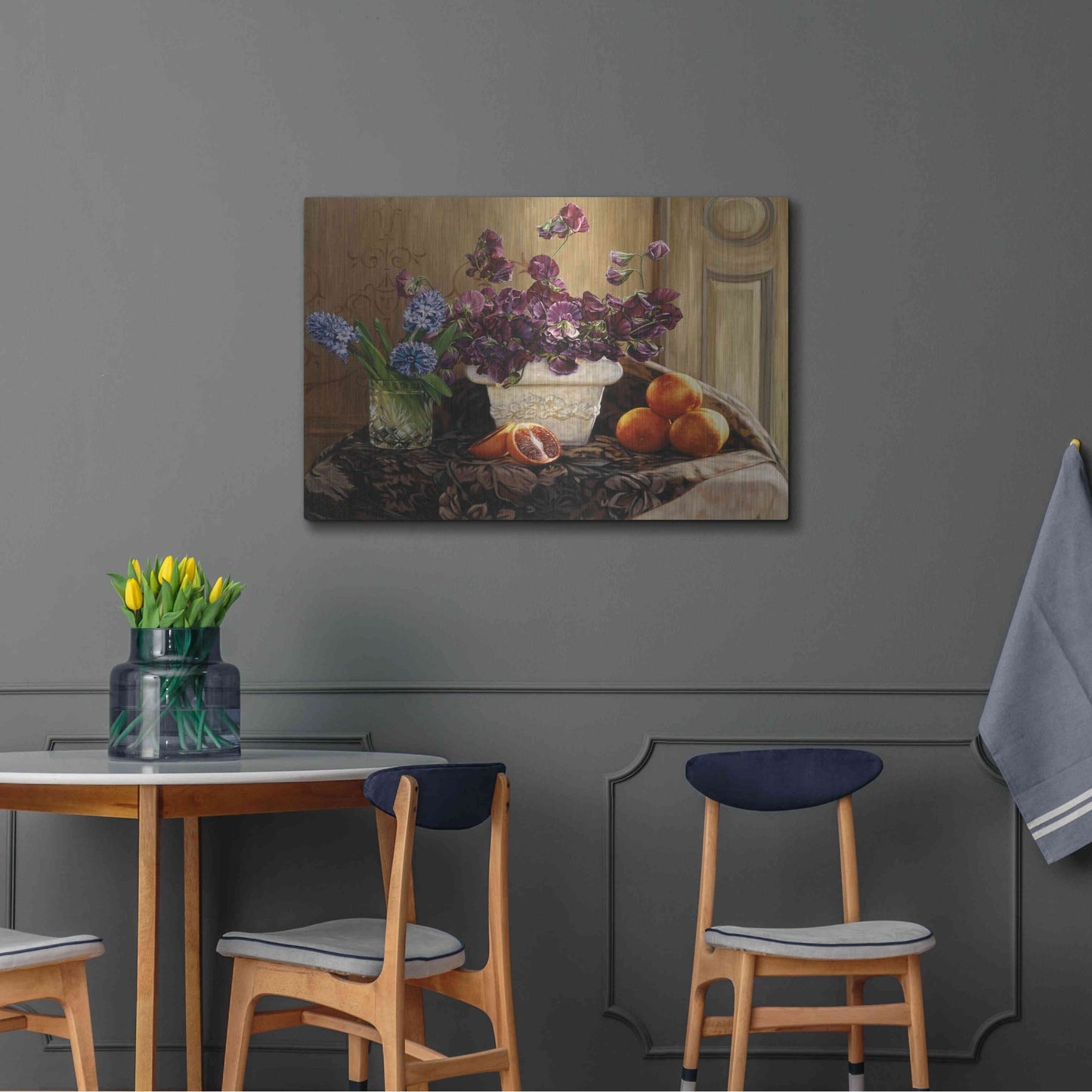 Luxe Metal Art 'Sweet Peas And Blood Orange.' by Robin Anderson, Metal Wall Art,36x24