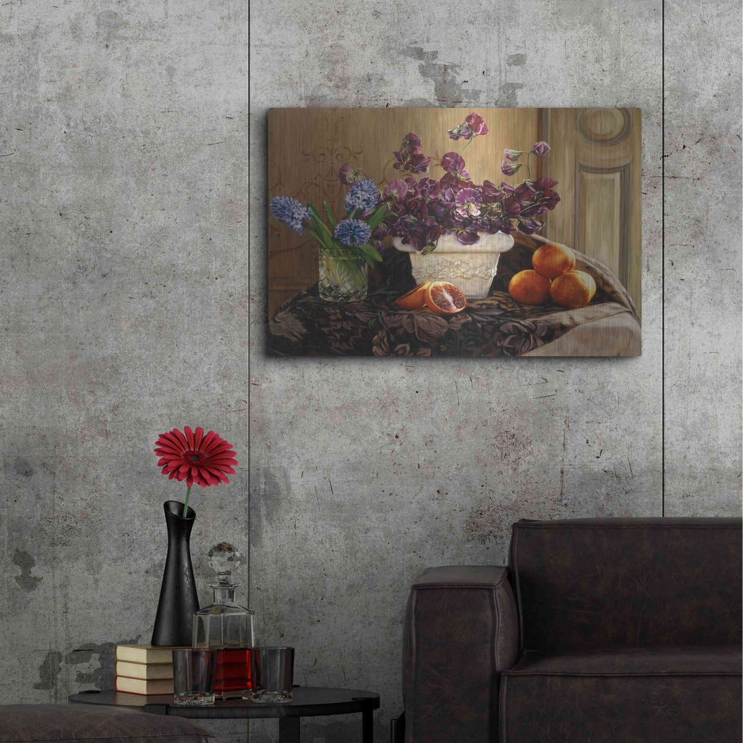 Luxe Metal Art 'Sweet Peas And Blood Orange.' by Robin Anderson, Metal Wall Art,36x24