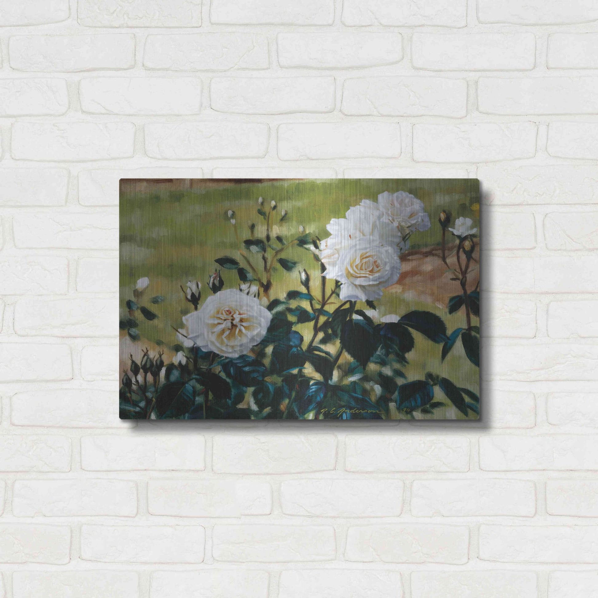 Luxe Metal Art 'White Roses' by Robin Anderson, Metal Wall Art,24x16