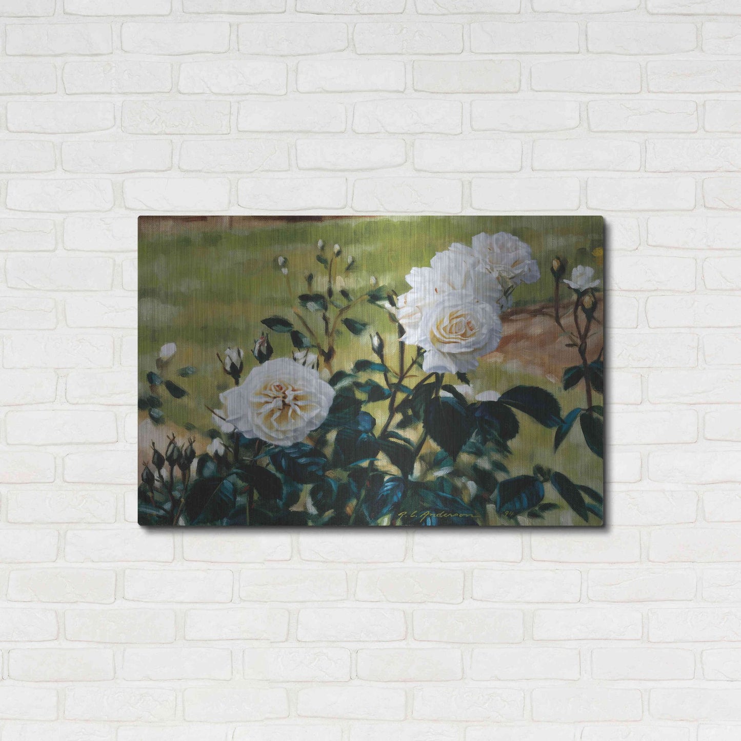 Luxe Metal Art 'White Roses' by Robin Anderson, Metal Wall Art,36x24