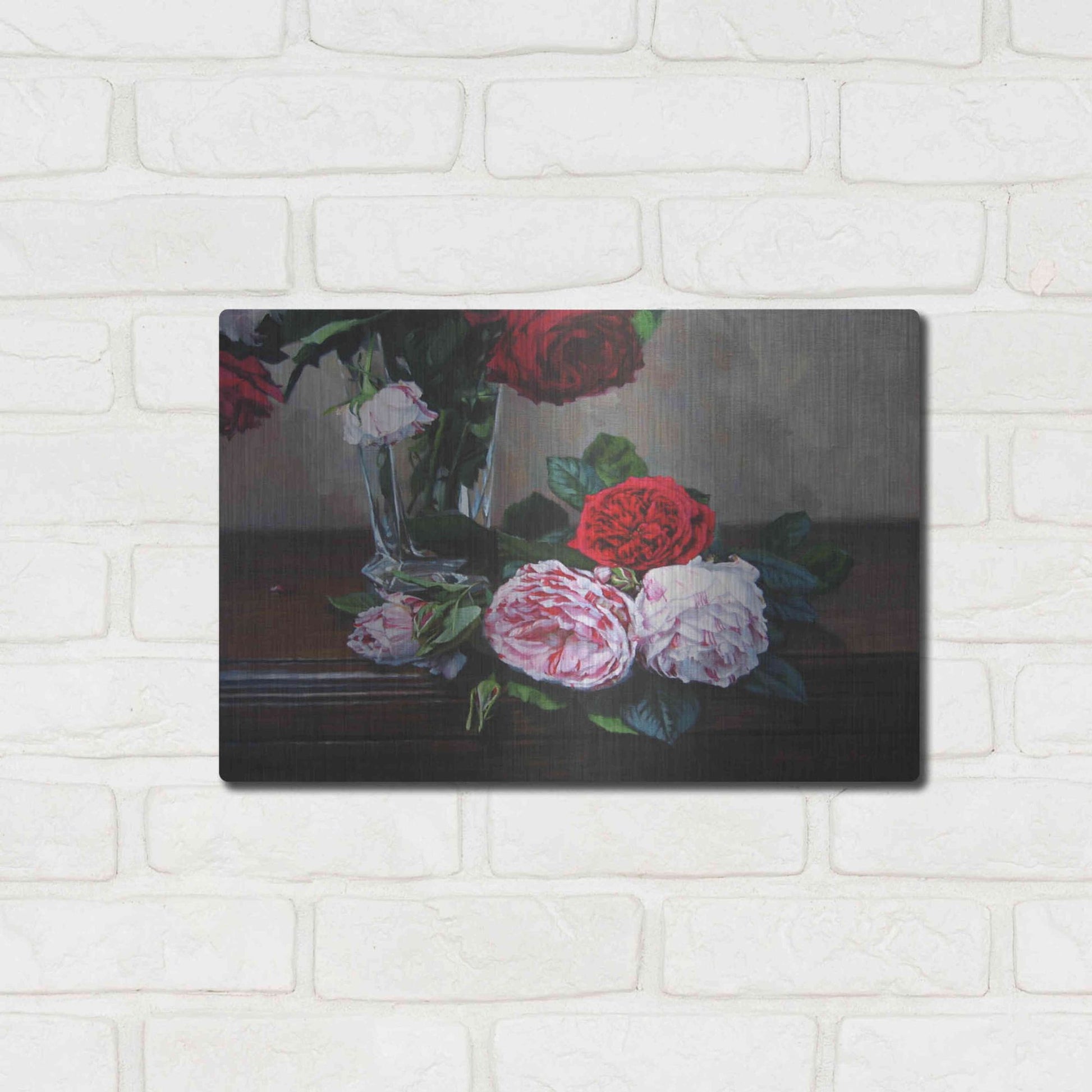 Luxe Metal Art 'Ruby And Peppermint Roses' by Robin Anderson, Metal Wall Art,16x12