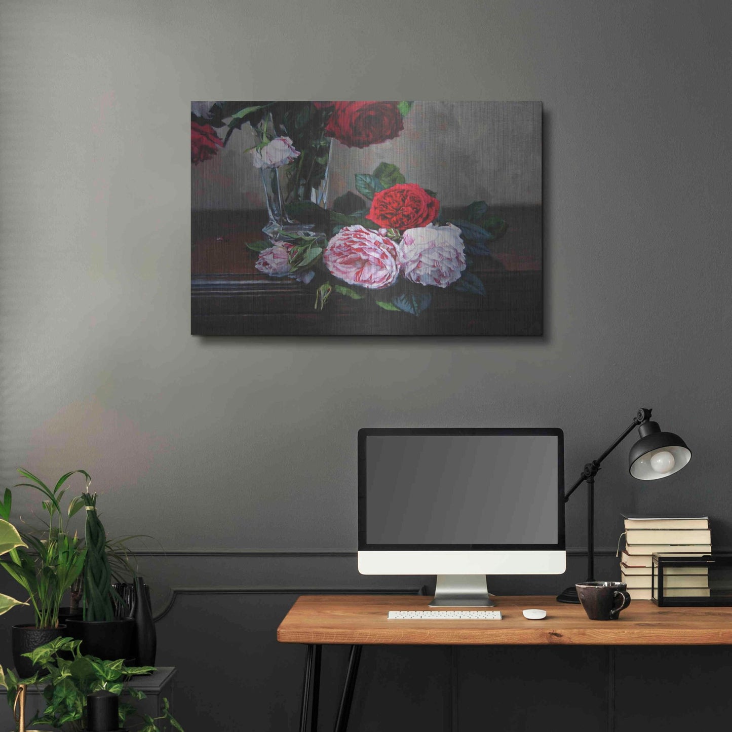 Luxe Metal Art 'Ruby And Peppermint Roses' by Robin Anderson, Metal Wall Art,36x24