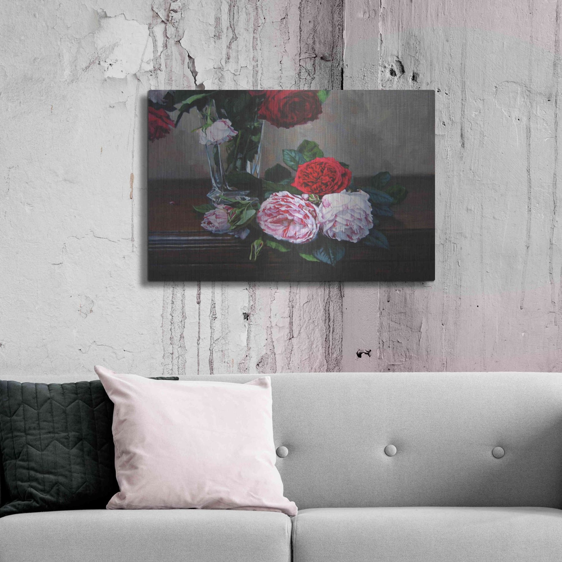 Luxe Metal Art 'Ruby And Peppermint Roses' by Robin Anderson, Metal Wall Art,36x24