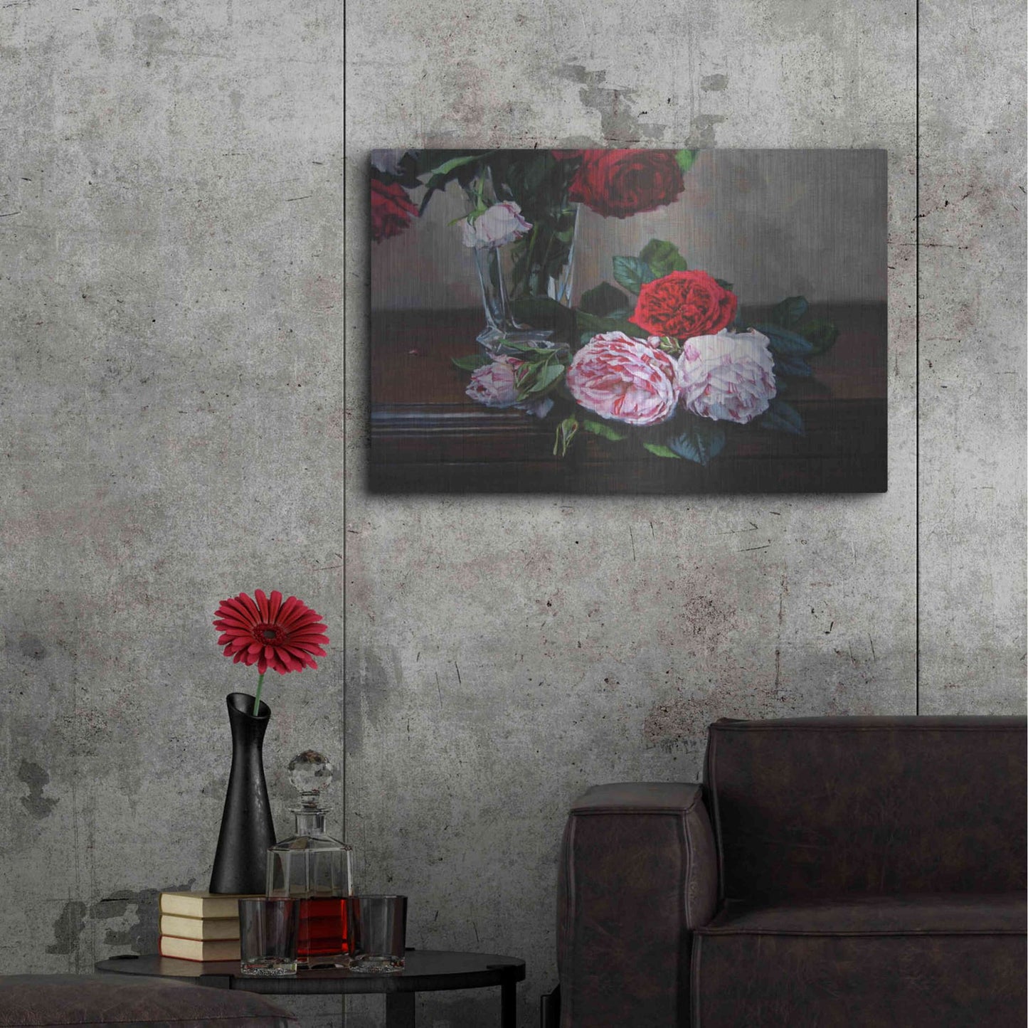 Luxe Metal Art 'Ruby And Peppermint Roses' by Robin Anderson, Metal Wall Art,36x24