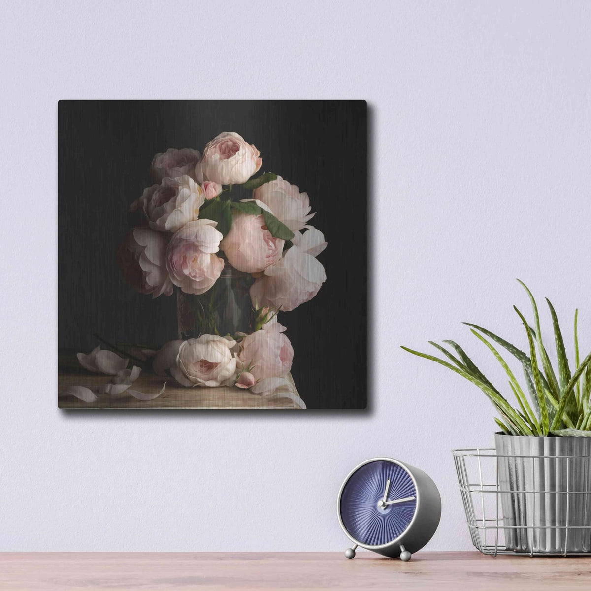 'Smitten by Roses Dark' by Leah McLean – Metal Wall Art, 12x12 room view