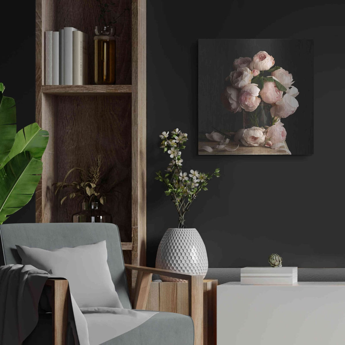 'Smitten by Roses Dark' by Leah McLean – Metal Wall Art, 24x24 room view