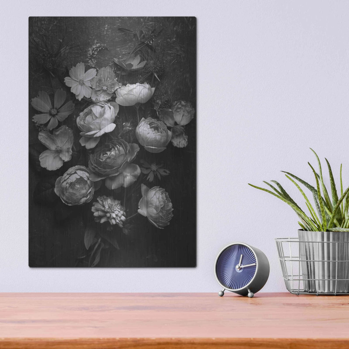 'A Monochrome Pocket Full of Posies' by Leah McLean – Metal Wall Art, 12x16 room view
