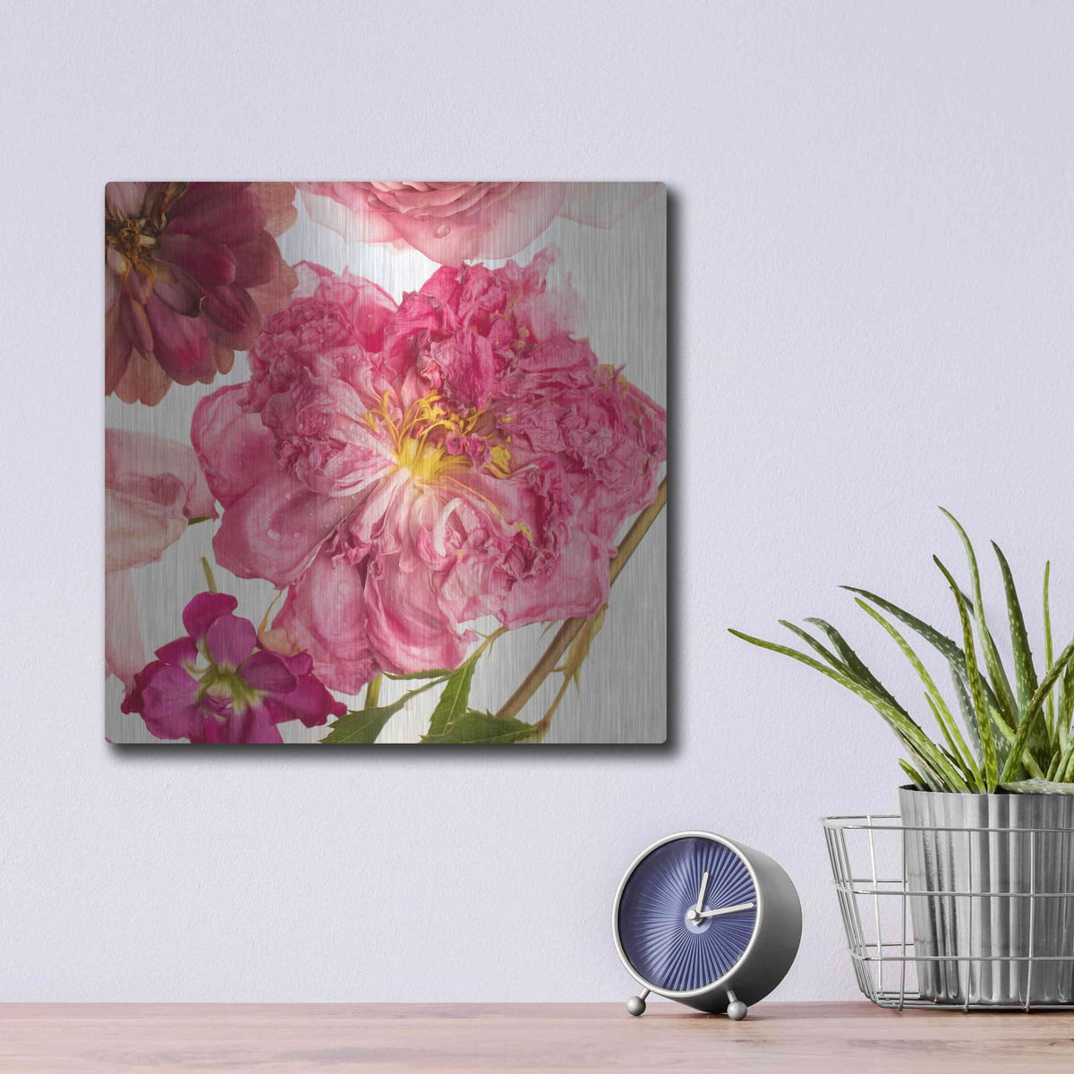 'Peony Dream on White' by Leah McLean – Metal Wall Art, 12x12 room view