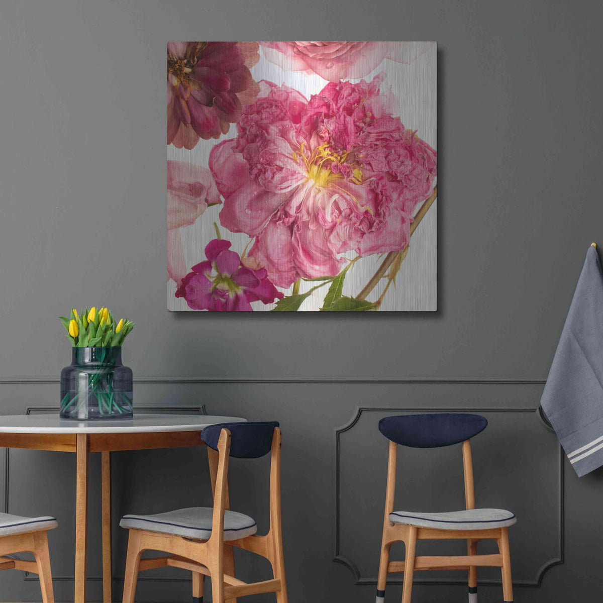 'Peony Dream on White' by Leah McLean – Metal Wall Art, 36x36 room view