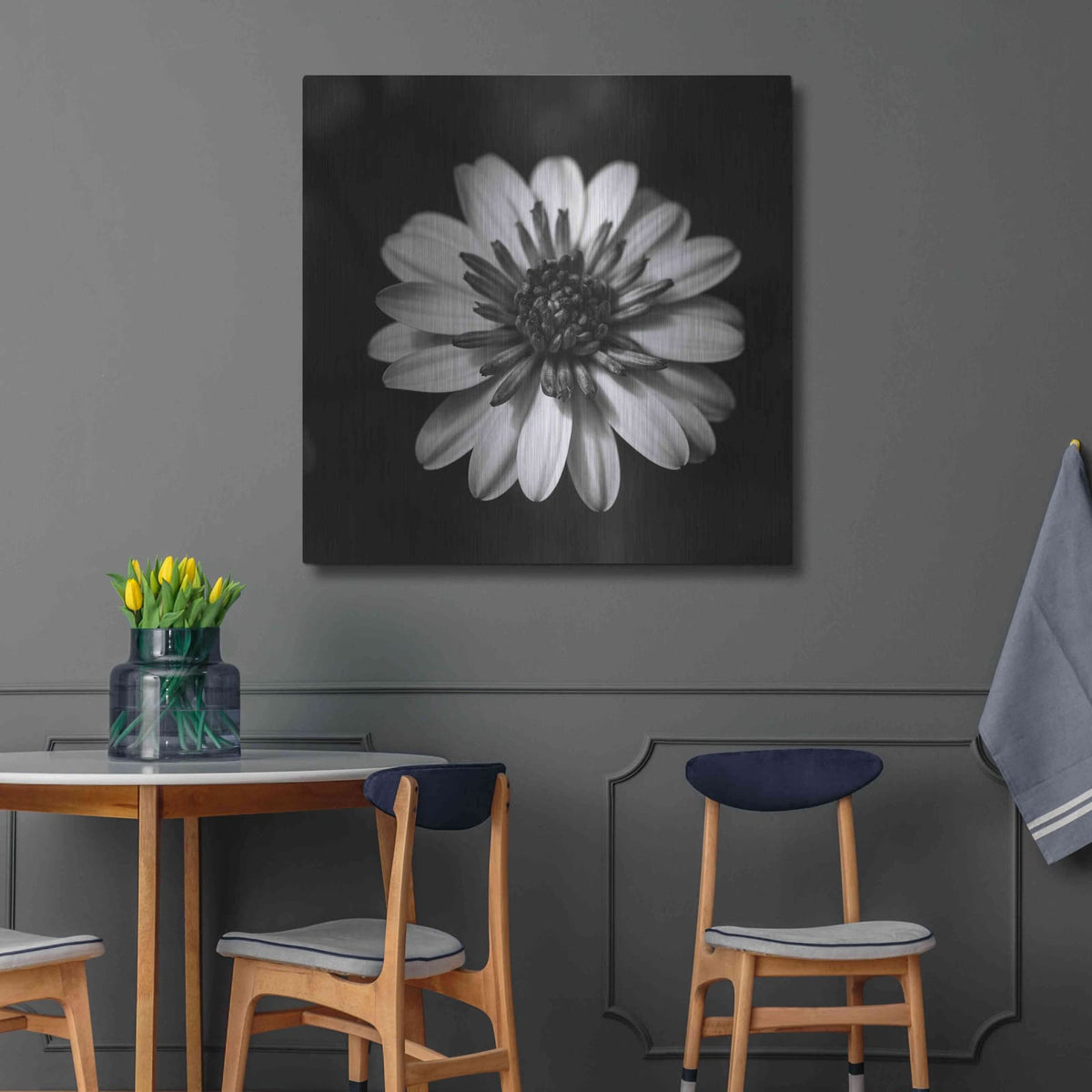 'Sunny Bloom Monochrome' by Leah McLean – Metal Wall Art, 36x36 room view