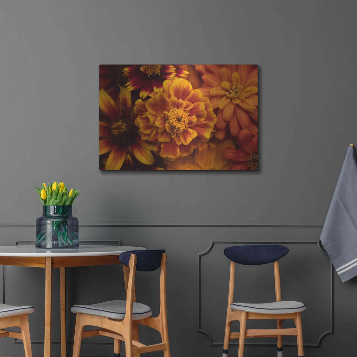 'Marigold Petals' by Leah McLean – Metal Wall Art, 36x24 room view