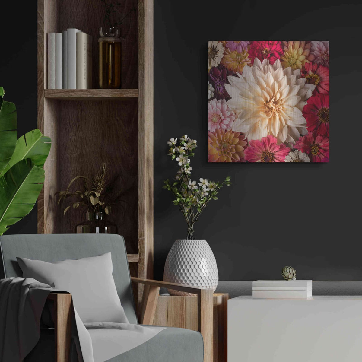 'Dahlia Waltz' by Leah McLean – Metal Wall Art, 24x24 room view