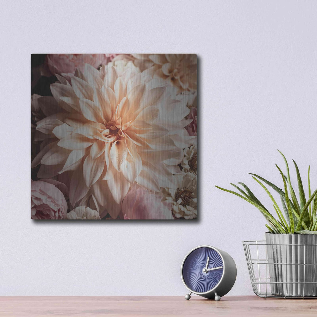 'Dahlia Whimsy' by Leah McLean – Metal Wall Art, 12x12 room view