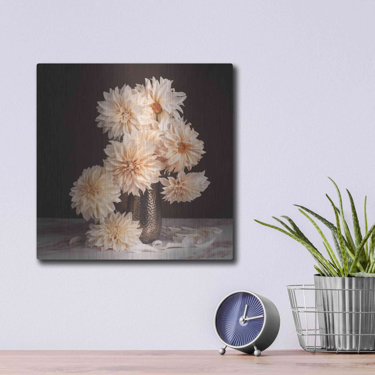 'Dahlia Cascade' by Leah McLean – Metal Wall Art, 12x12 room view