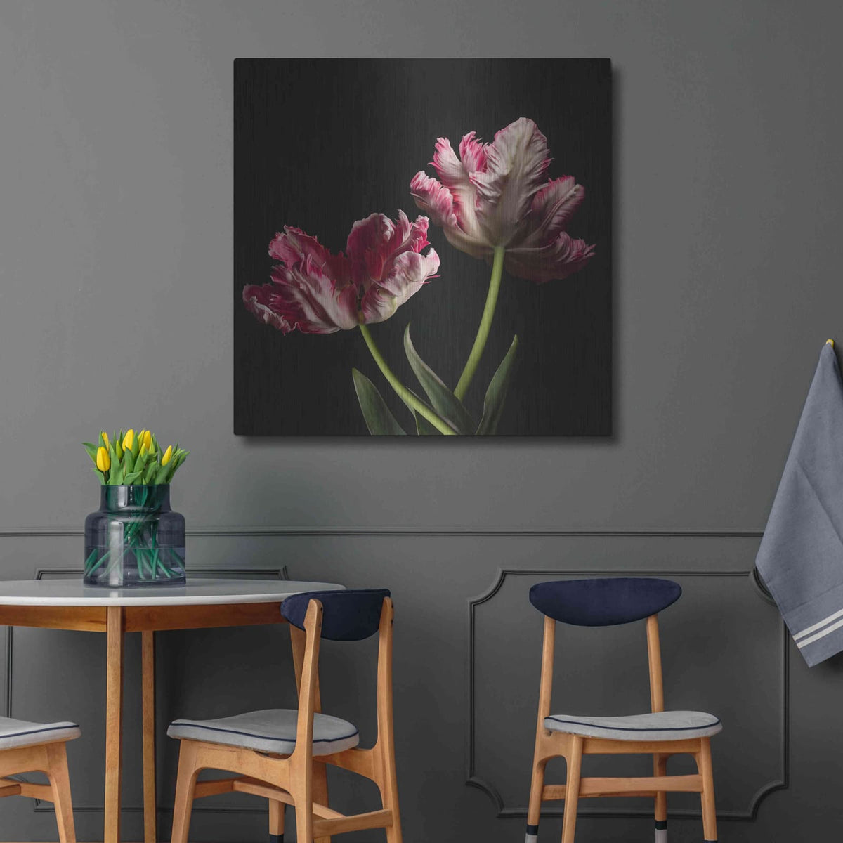 'Open Bloomed Tulips' by Leah McLean – Metal Wall Art, 36x36 room view