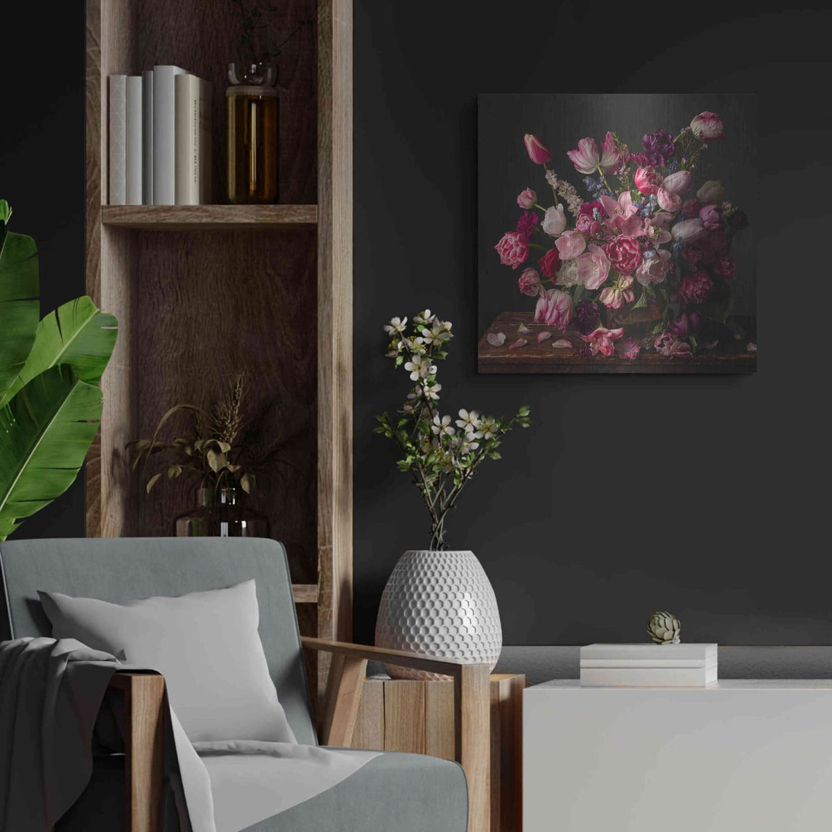 'Spring Blooms in the Pink' by Leah McLean – Metal Wall Art, 24x24 room view