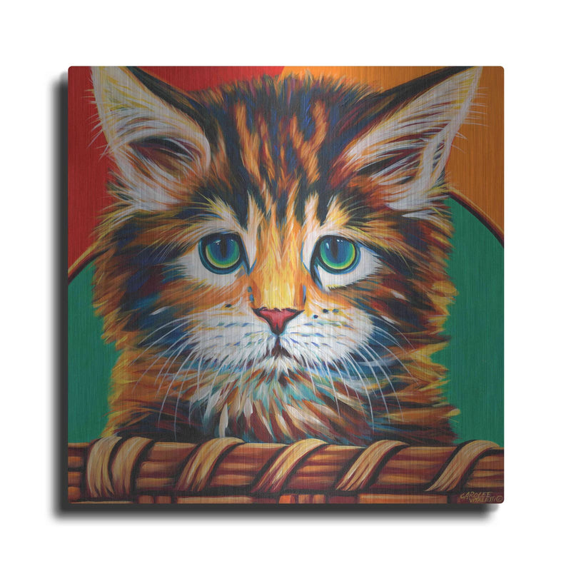 'Kitten in Basket I' by Carolee Vitaletti – Metal Wall Art