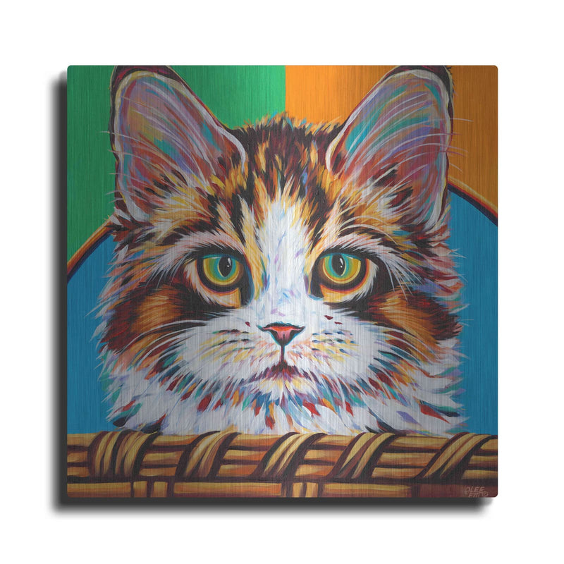 'Kitten in Basket II' by Carolee Vitaletti – Metal Wall Art