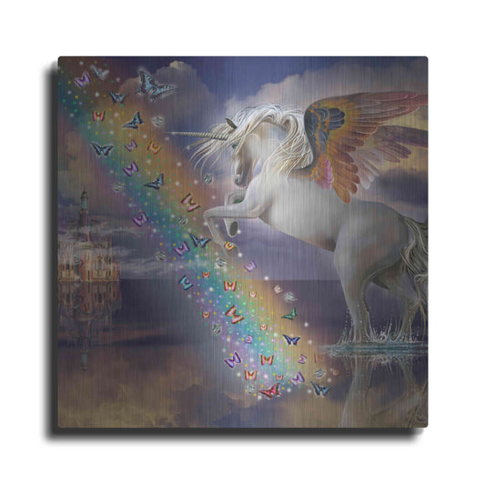 Luxe Metal Art 'Unicorn Pegasus Rainbow' by Enright, Metal Wall Art