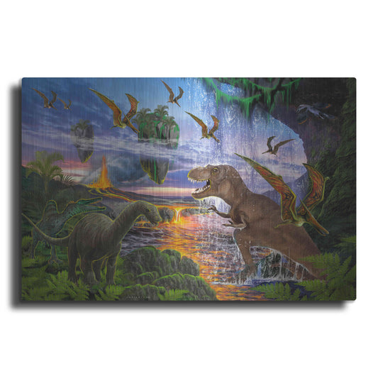 Luxe Metal Art 'Dino Waterfall Land' by Enright, Metal Wall Art