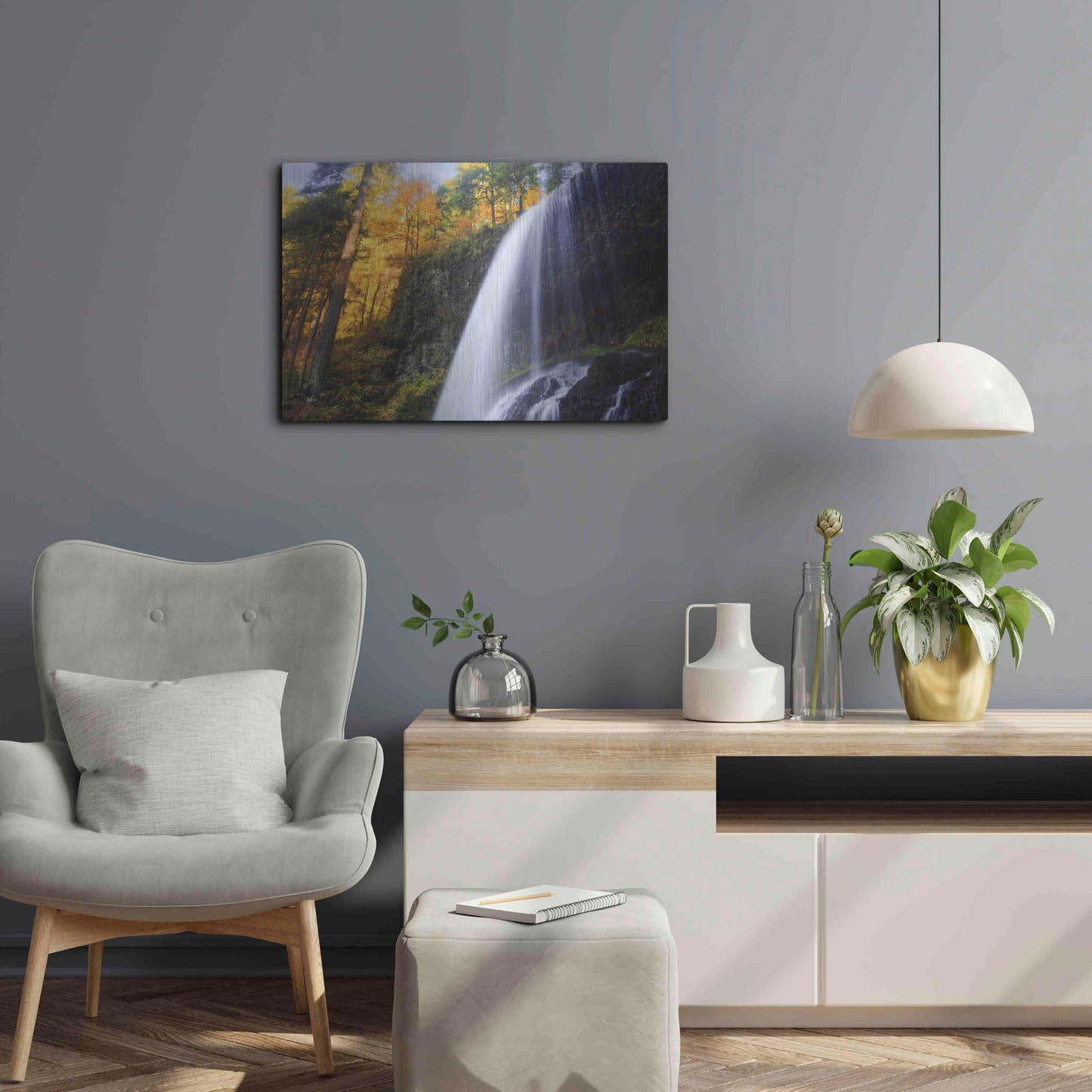 Luxe Metal Art 'Silver Falls' by Everlook Photography, Metal Wall Art,24x16