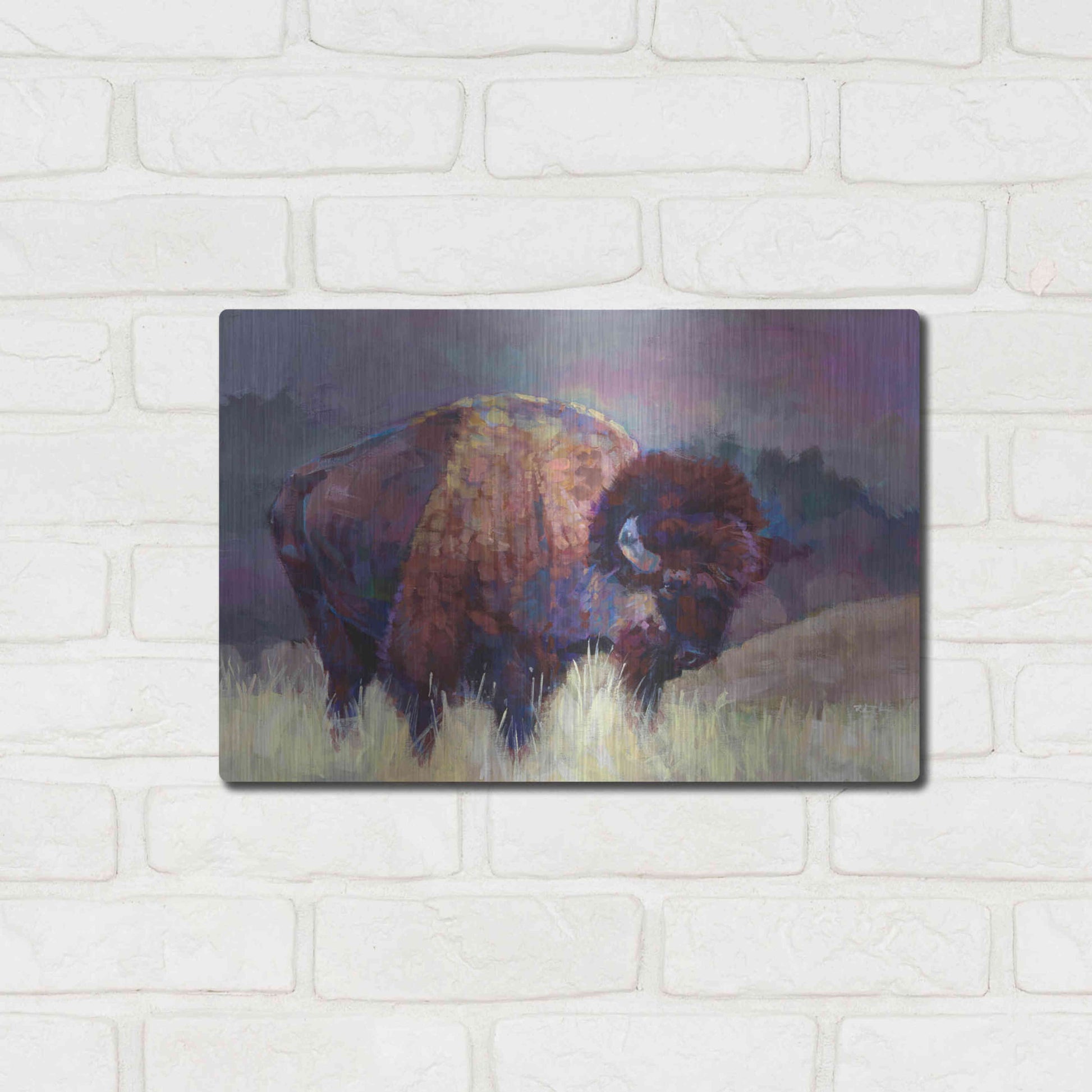 Luxe Metal Art 'Buffalo Roam' by Robert Jackson, Metal Wall Art,16x12